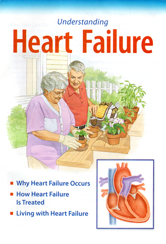 Older couple gardening at a wooden table with potted plants; an inset anatomical drawing of the heart is at lower right.